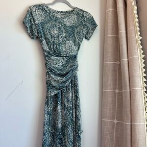 Latched Mama: Teal Patterned Side Tie Sheath Dress